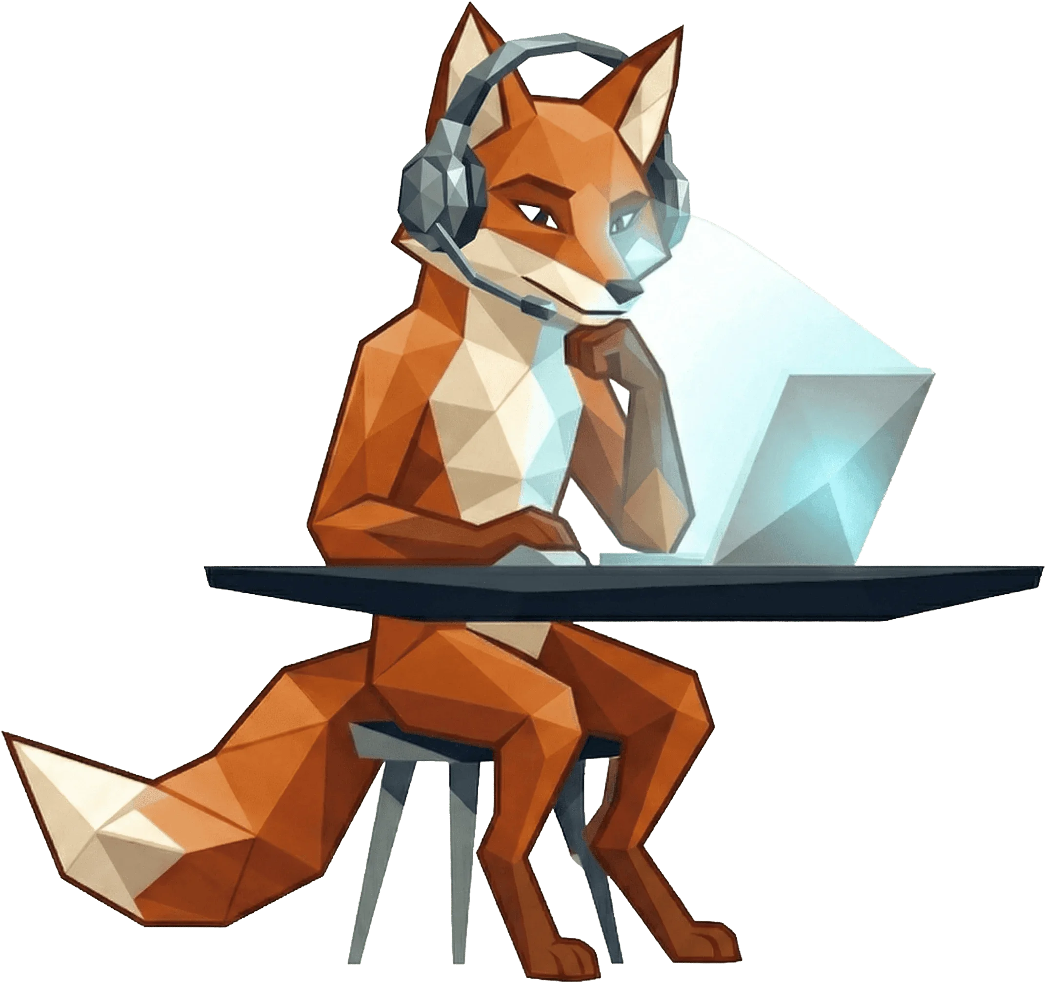 HeyMrFox AI voice employee at a reception desk answering calls